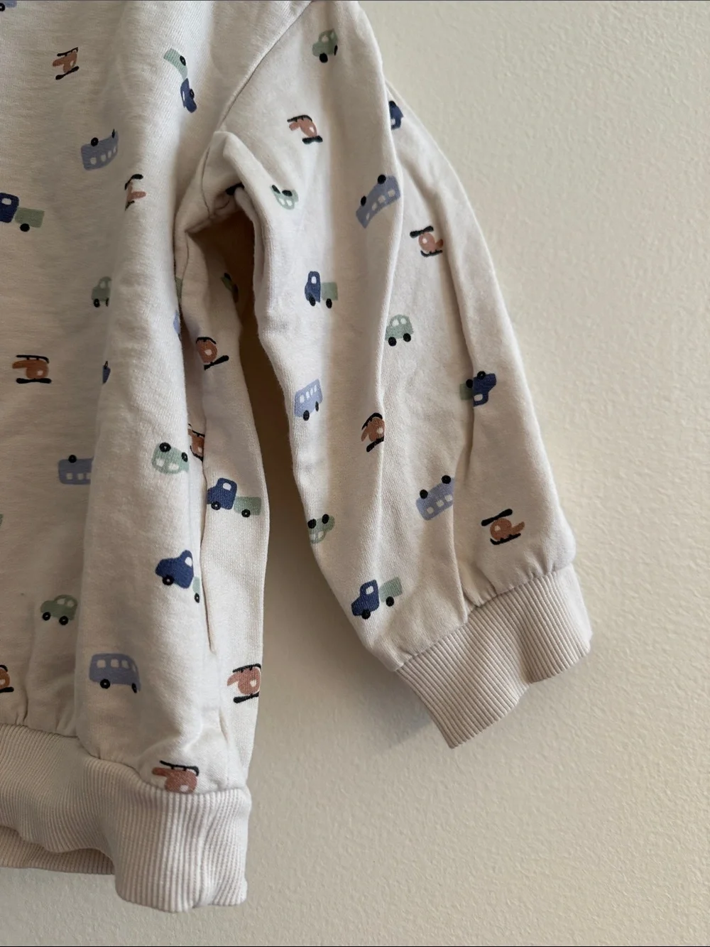 H&M Cream Sweatshirt with Tiny Vehicle Print